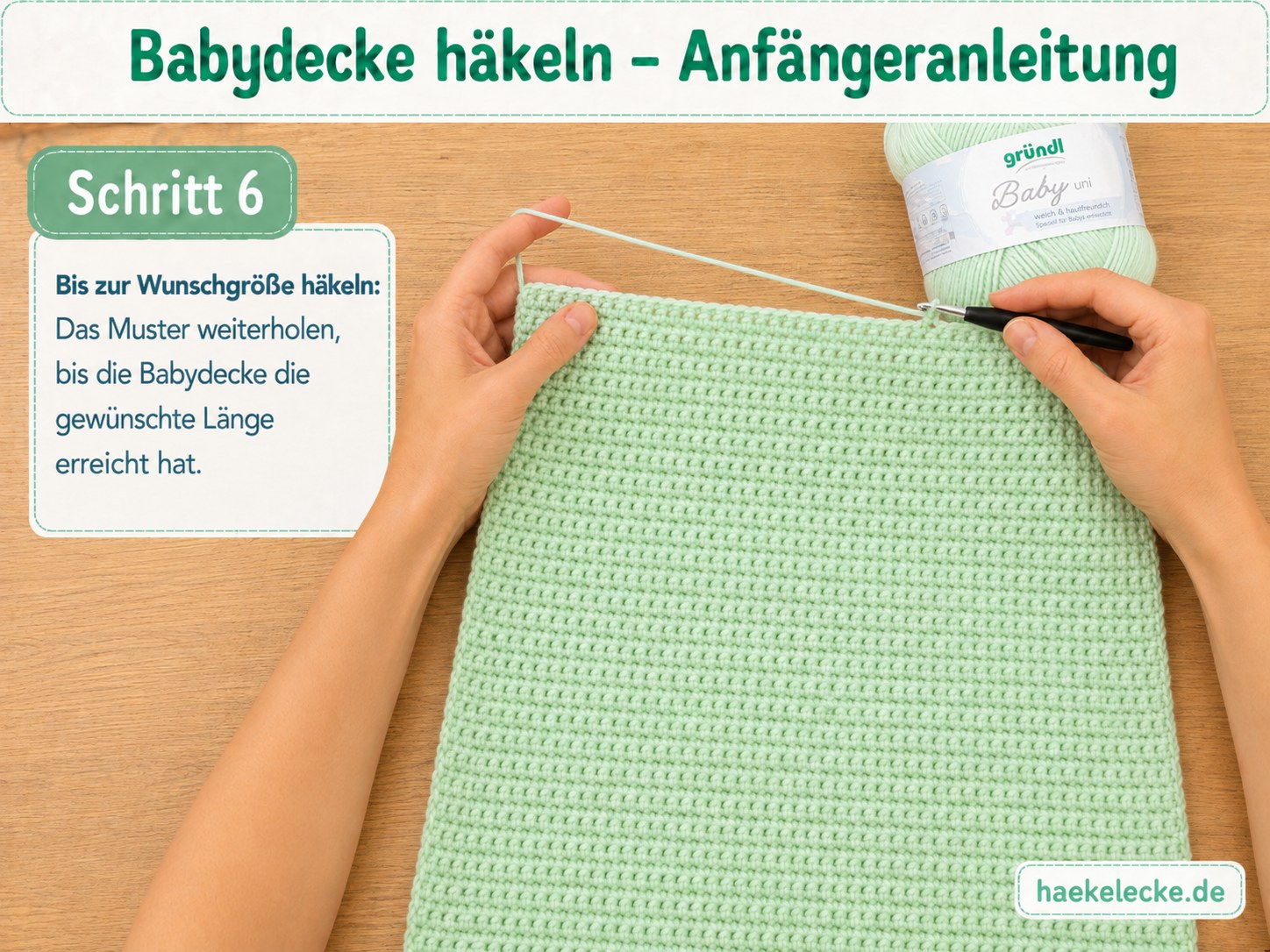 Fast fertige Babydecke häkeln Anleitung zeigt die Fläche kurz vor Erreichen der Wunschgröße