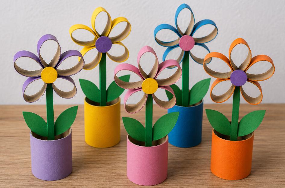 Blumen aus Klorollen gebastelt