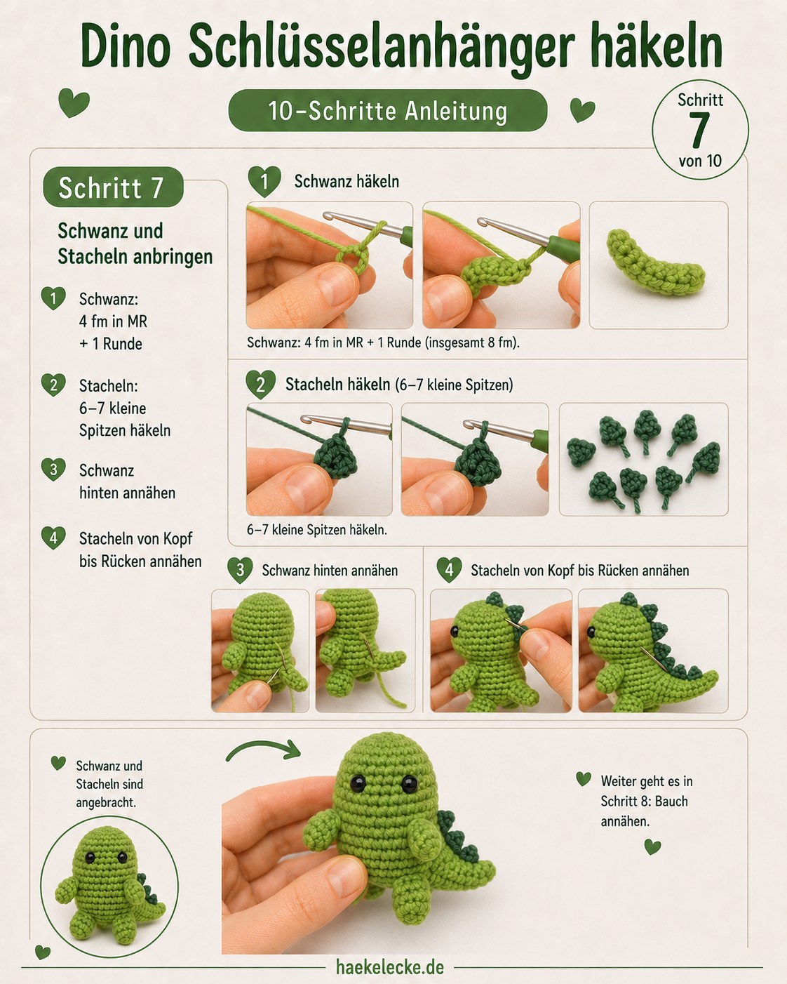 Dino Schlüsselanhänger Häkeln – Süßer Amigurumi In 10