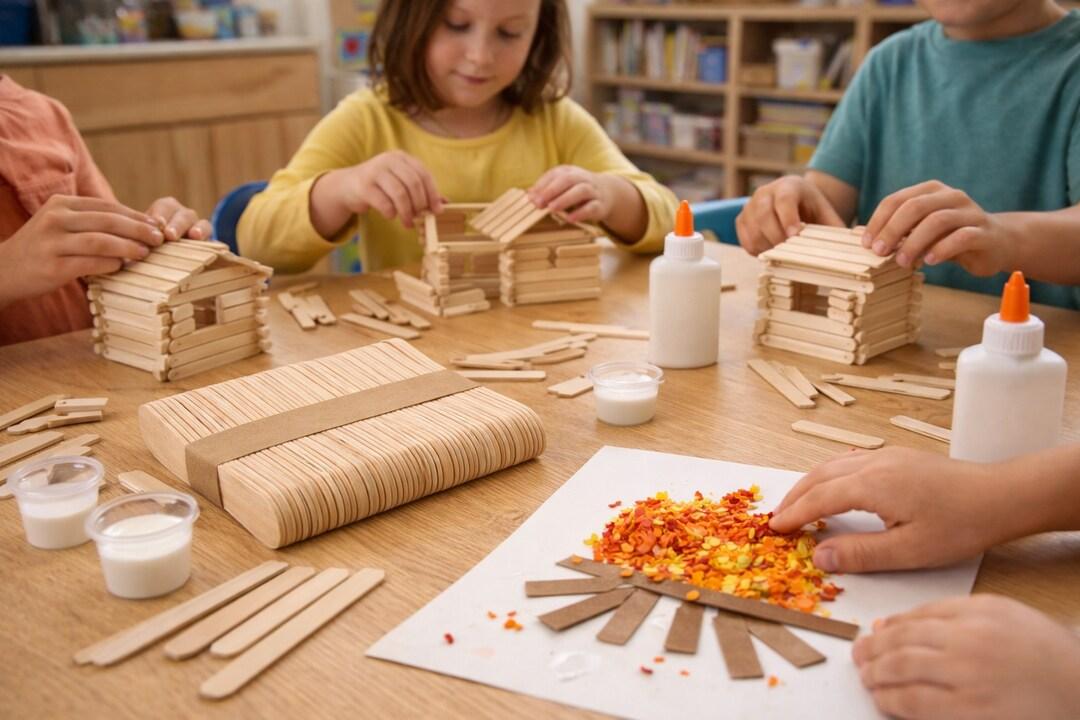 Kinder basteln mit Eisstielen aus Holz
