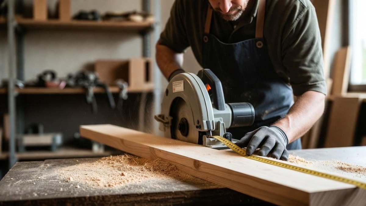 Holz zuschneiden und Kanten schleifen