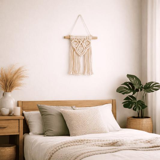 Kleiner Makramee Wandbehang Schlafzimmer