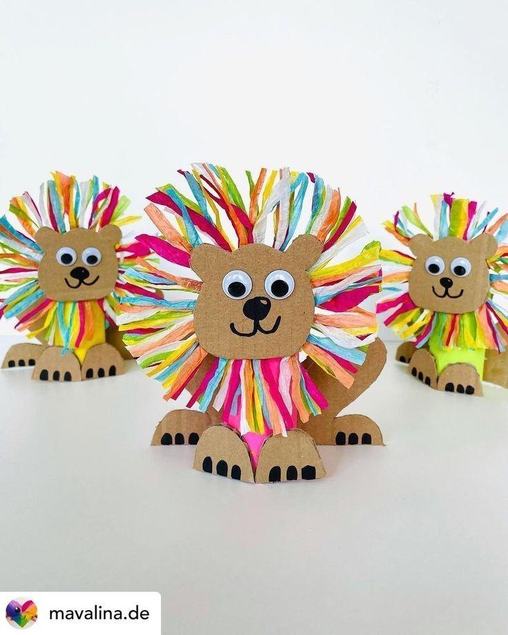 Lustiger Löwe aus Klopapierrolle mit Mähne