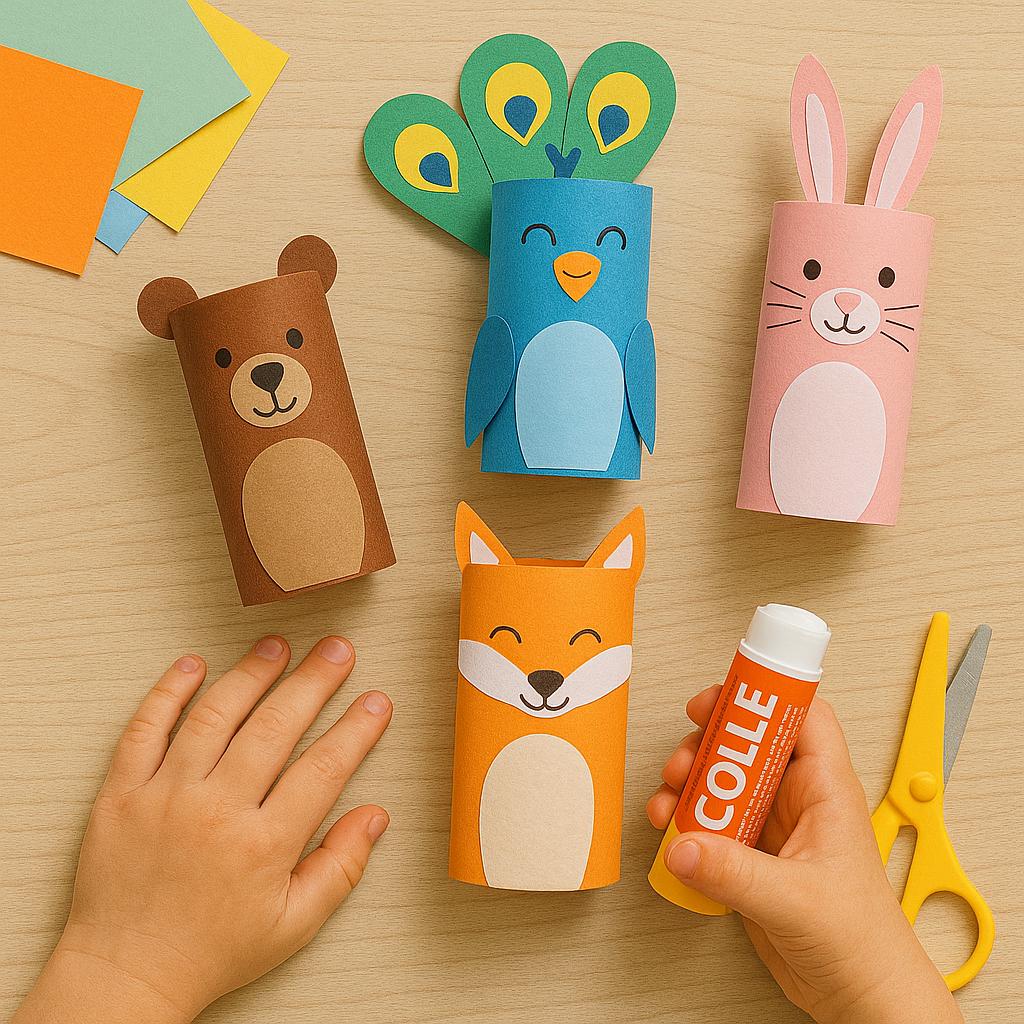 Kinder basteln Figuren aus Rollen