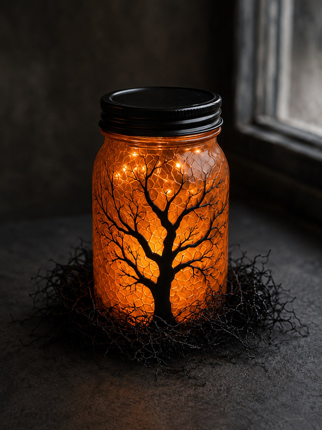 Mason Jar Laterne Mit Baum - Silhouette - Meine Spuklaterne