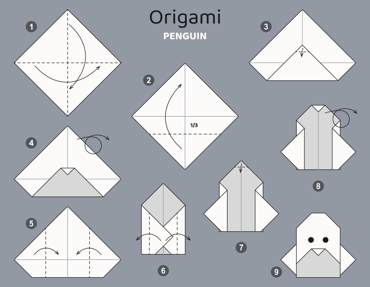 Origami Pinguin gefaltet