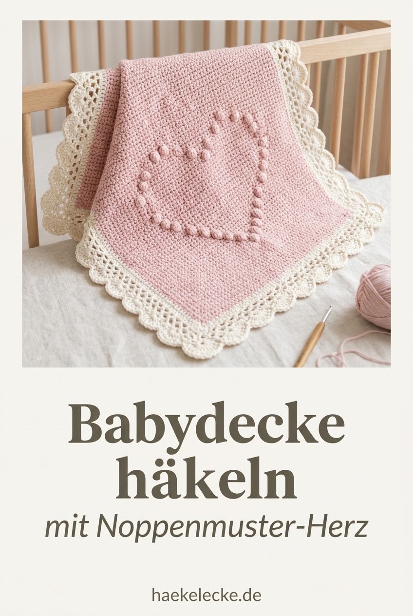 Babydecke häkeln mit Noppenmuster-Herz