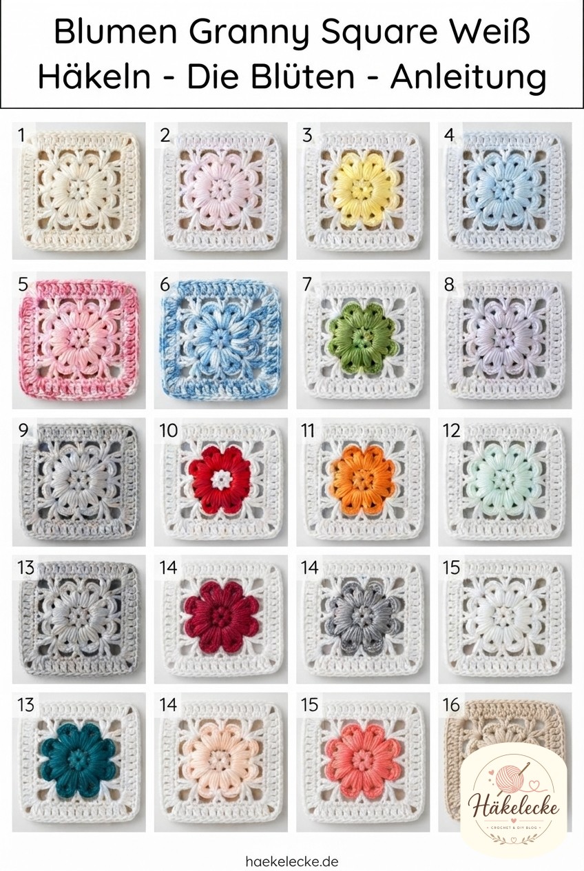 Blumen Granny Square Weiß Häkeln - Die Blüten - Anleitung