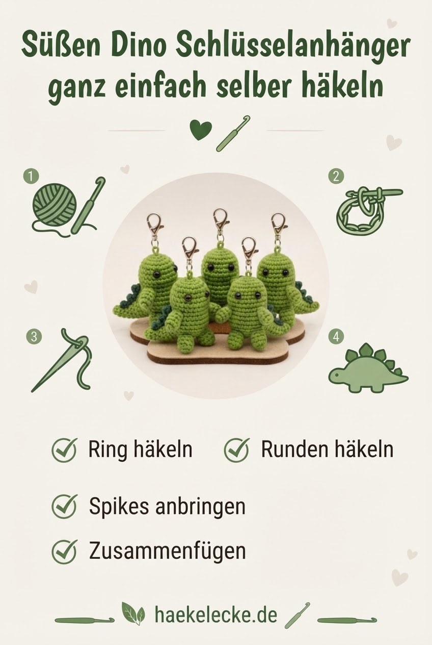 Süßen Dino Schlüsselanhänger ganz einfach selber häkeln