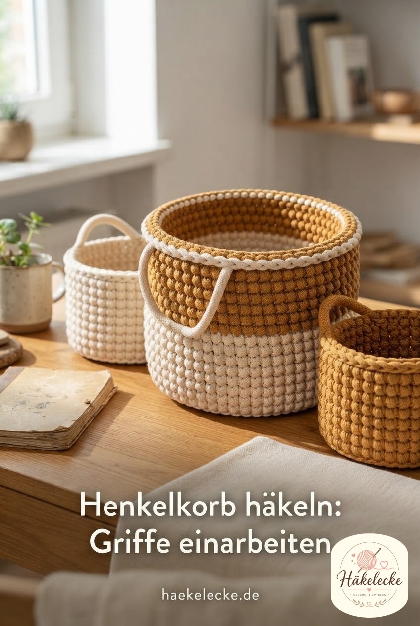 Henkelkorb häkeln: Griffe einarbeiten