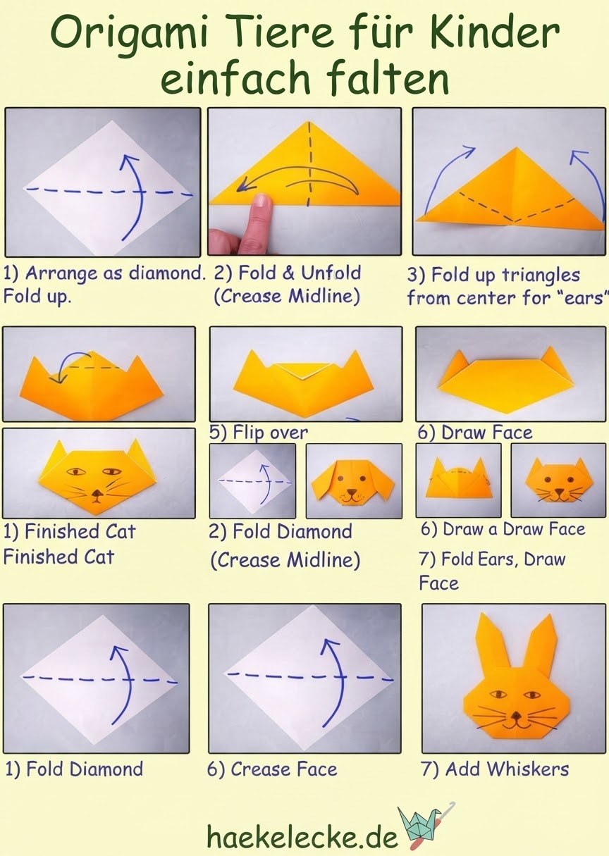 Origami Tiere für Kinder einfach falten