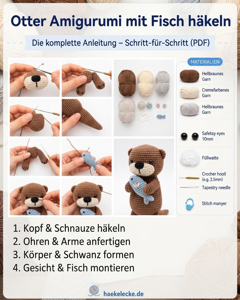 Otter Amigurumi mit Fisch häkeln - Komplettes PDF