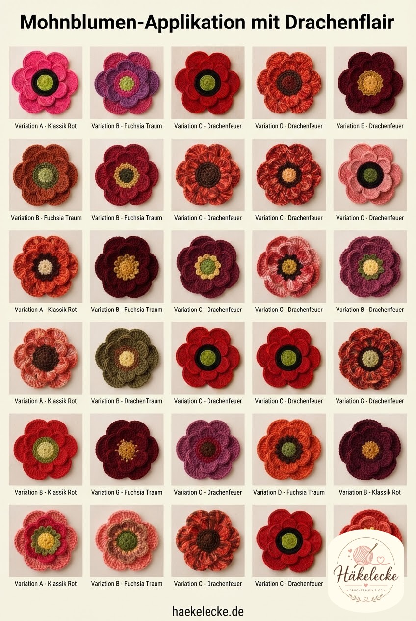 Mohnblumen-Applikation mit Drachenflair