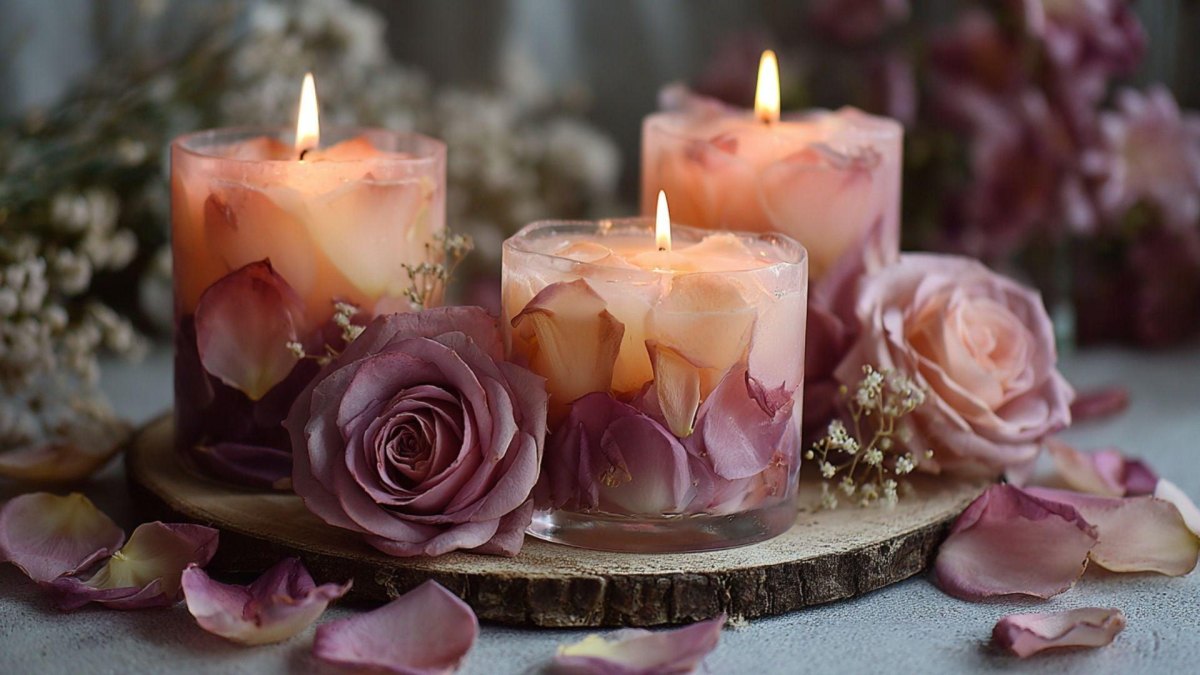 Rosenkerze mit Blüten