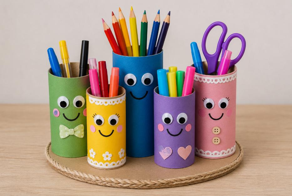 Stiftehalter aus Klopapierrollen basteln