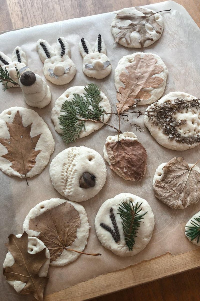 Salzteig Naturfiguren mit Blättern