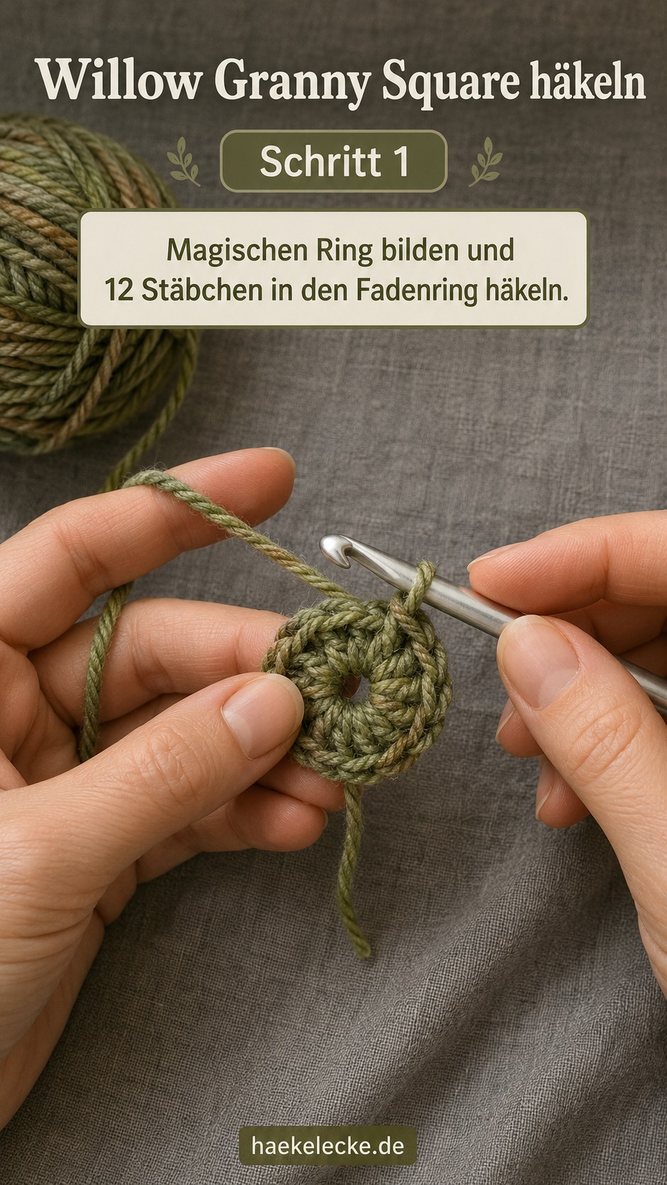 Magischer Ring mit 12 Stäbchen als Start für den Willow Granny Square häkeln