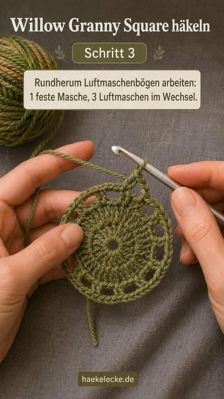 Luftmaschenbögen im Wechsel mit festen Maschen für die Willow-Struktur häkeln