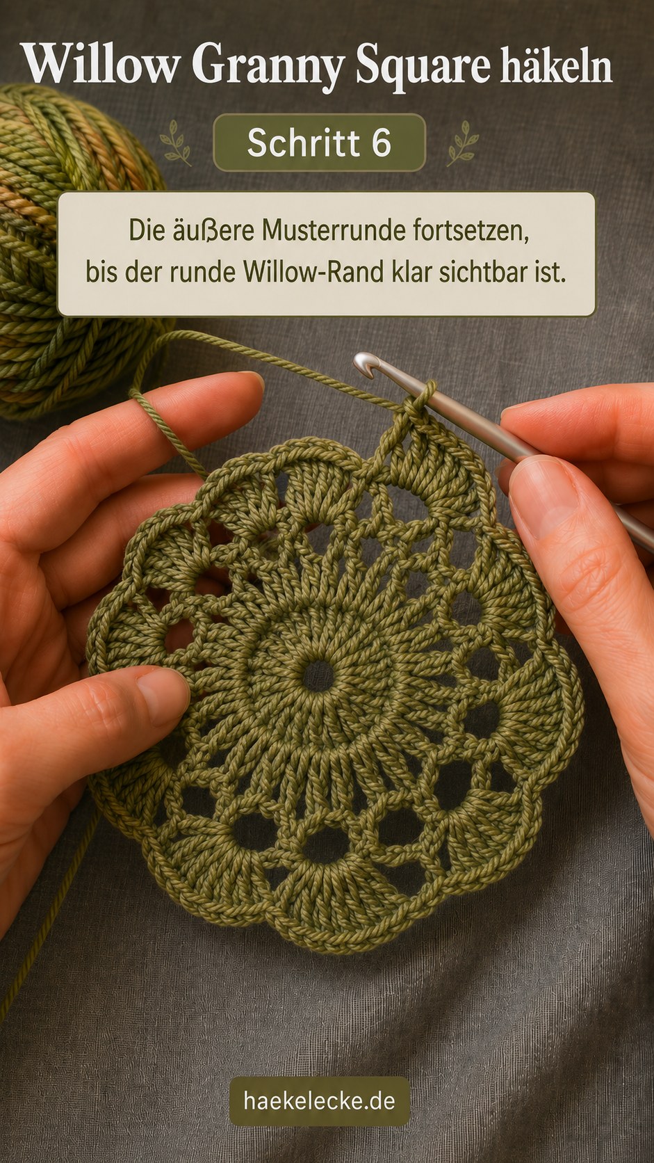 Die äußere Musterrunde wächst, bis der runde Willow-Rand deutlich sichtbar wird