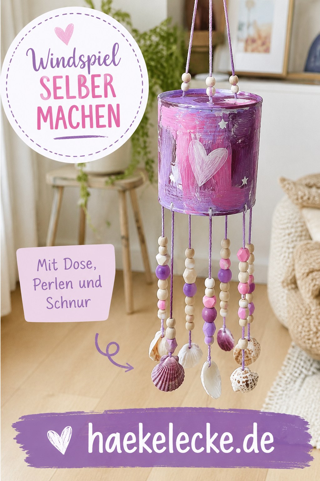 Regenbogen-Windspiel aus Dose mit Glasperlen