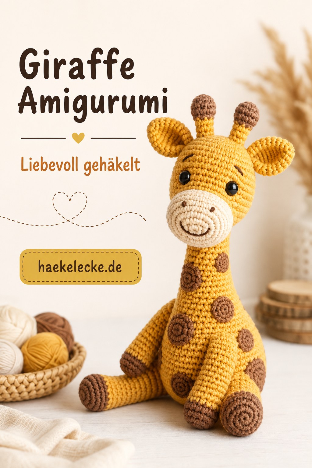 Sitzende Giraffe als Amigurumi mit braunen Flecken und langen Beinen für Zootiere-Fans
